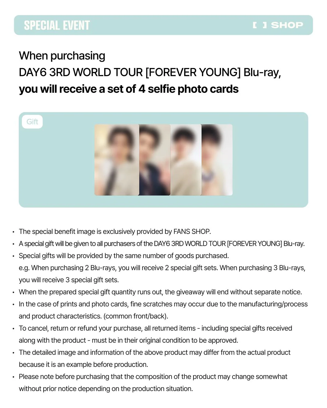 DAY6 - 3RD WORLD TOUR : FOREVER YOUNG (BLU-RAY) + POB FANS SHOP PHOTOCARD SET - Image 2
